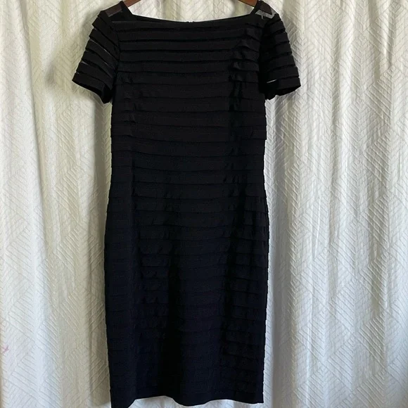 adrianna papell black tiered dress Adrianna Women's Pleather Lace Detail Midi Dress - Black